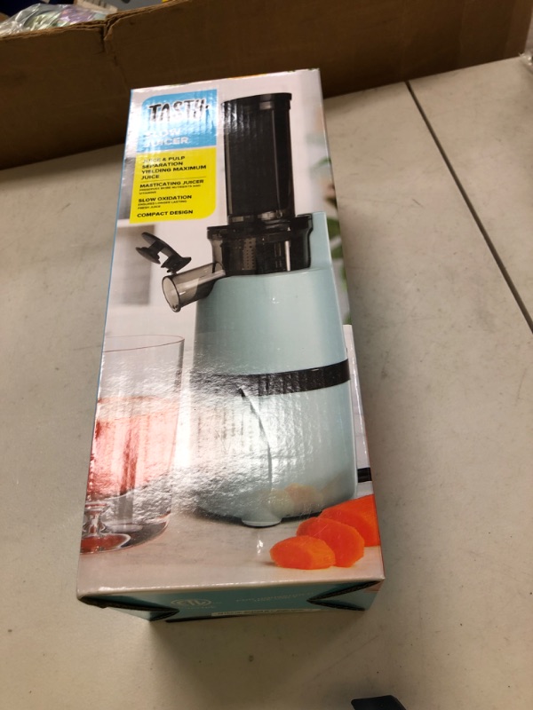 Photo 1 of Tasty Slow Juicer, Compact Masticating Juicer with Pulp Separation, Maximum Juice Yield for Fresh, Nutrient-Rich Drinks, Easy Clean-Up & Compact Design, Aqua