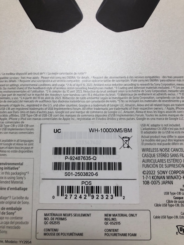Photo 1 of Sony WH-1000XM5 Noise Canceling Wireless Headphones - 30hr Battery Life - Over-Ear Style - Optimized for Alexa and Google Assistant - Built-in mic for Calls - Black - International Version No Warranty
