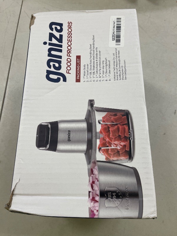 Photo 1 of Ganiza Food Processor, 2-Speed Food Chopper Meat Grinder with 8 Cup Stainless Steel & 8 Cup Glass Bowls, Upgraded Button & Smart Overheat Protection Light - Includes Clean Brush, 2 Sets of Blades