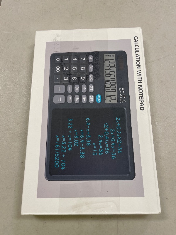 Photo 1 of Desk Calculator Large Display with 7'' Erasable Writing Pad, 12 Digits Large Screen Display Jumbo Calculadora, Solar & Battery Powered Big Button Calculators for Business Office School, White