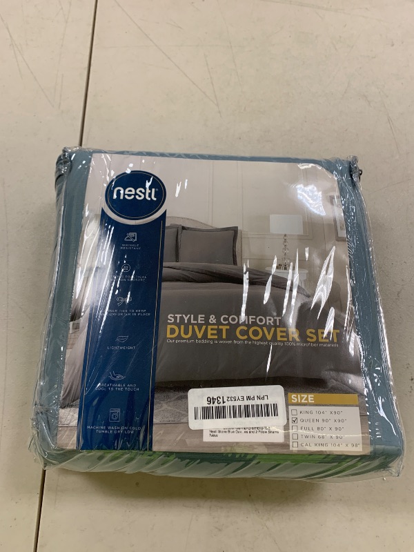 Photo 1 of Hearth & Harbor Stone Blue Duvet Cover Queen Size - 3 Piece Queen Duvet Cover Set, Soft Double Brushed Queen Size Duvet Covers with Button Closure, 1 Duvet Cover 90x90 inches and 2 Pillow Shams