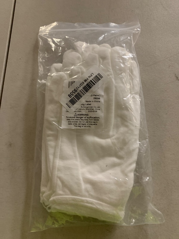 Photo 1 of 3 Pairs White Cotton Gloves for Dry Hands Eczema SPA Moisturizing - Work Glove Liners for Serving Costume Inspection