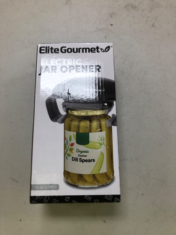 Photo 1 of Elite Gourmet EJO800 High Power Torque Automatic Battery Operated Electric Jar Opener, One-Touch Electric Operation, Easily Remove Most-Size Lids with Auto-Size Guides, Black/Gray