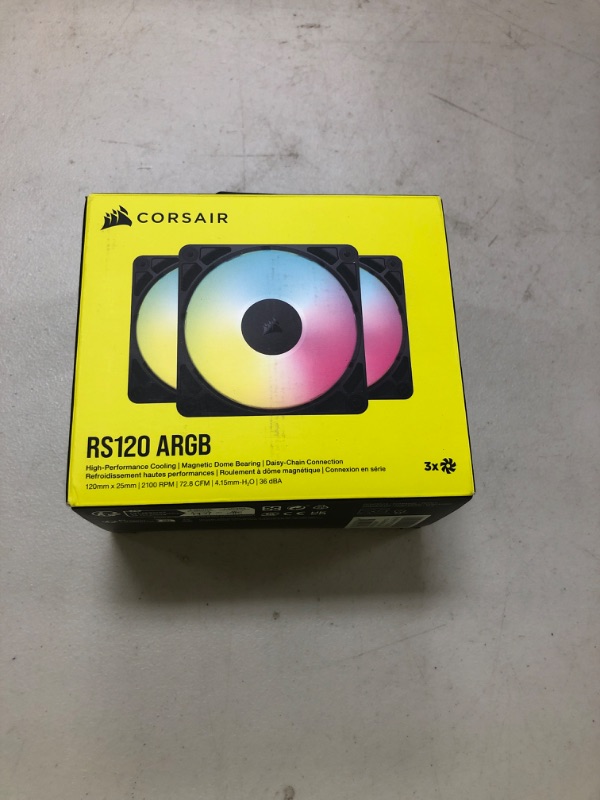 Photo 1 of CORSAIR RS120 ARGB 120mm PWM Fans – Daisy-Chain Connection – Low-Noise – Magnetic Dome Bearing – Triple Pack – Black