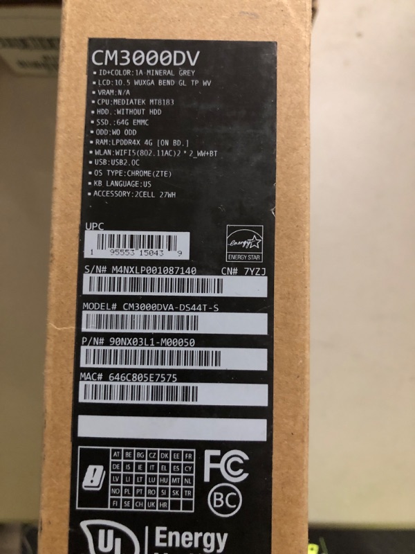 Photo 1 of ASUS Chromebook Detachable CM3, 10.5" Touchscreen WUXGA 16:10 Display, MediaTek 8183 Processor 64GB Storage, 4GB RAM, Garaged USI Stylus, Chrome OS, Aluminum, Mineral Gray, CM3000DVA-DS44T-S