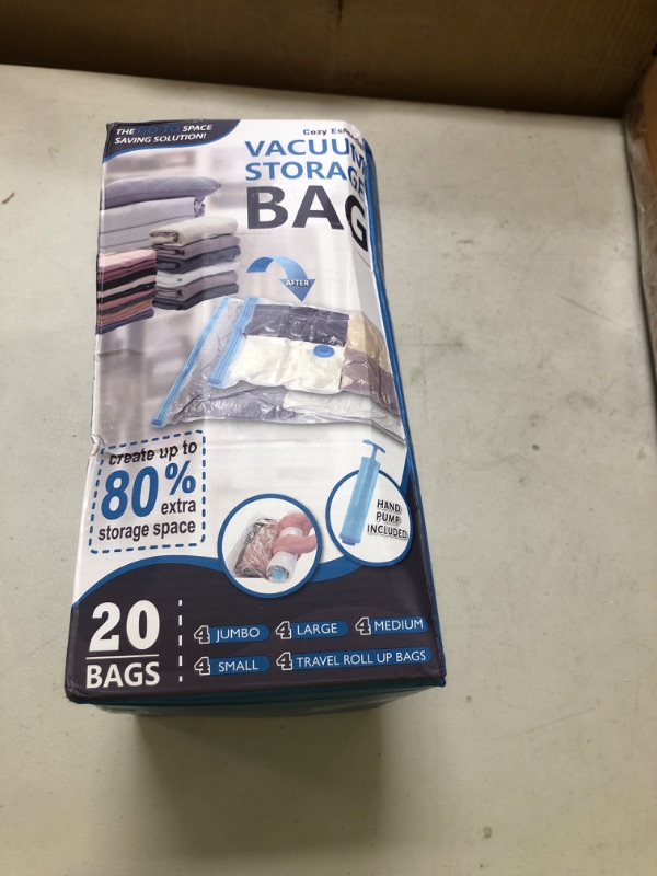 Photo 1 of 20 Pack Vacuum Storage Bags, Space Saver Bags (4 Jumbo/4 Large/4 Medium/4 Small/4 Roll) Compression for Comforters and Blankets, Sealer Clothes Storage, Hand Pump Included