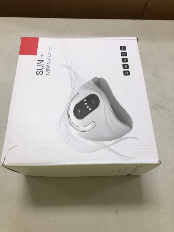 Photo 1 of Sunrich UV Gel Nail Lamp 120W LED Nail Light Fast Dryer for Gel Polish Curing with 4 Timers Portable Handle Large Space Automatic Sensor (White)