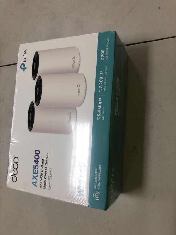 Photo 1 of TP-Link Deco XE75 AXE5400 Tri-Band WiFi 6E Mesh System - Wi-Fi up to 7200 Sq.Ft, Engadget Rated Best Mesh for Most People, Replaces WiFi Router and Extender, AI-Driven Mesh New 6GHz Band, 3-Pack