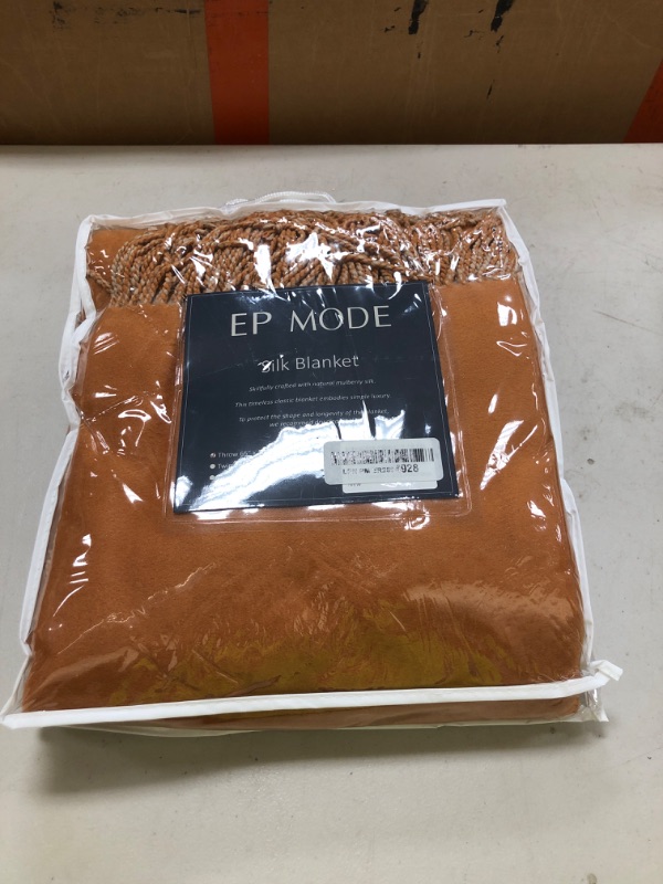 Photo 1 of EP Mode Reversible Fringed Mulberry Silk Throw Blanket for Sofa (Caramel/Beige)