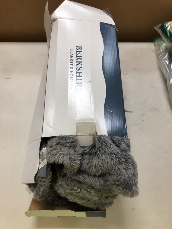 Photo 1 of Berkshire Blanket Classic Extra-Fluffy™ Plush Blanket,Twin Size Bed Blanket,Soft Fuzzy Fluffy Long Hair Blanket for Couch Sofa Bed,Shadow Grey,60x92 Inches, E0554-TX-05U