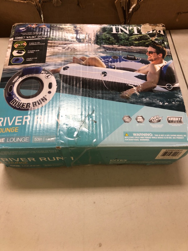 Photo 1 of INTEX 58825EP River Run 1 Inflatable Floating Lounge: Comfortable Backrest – Built-in Cup Holders – Durable Grab Handles – All Around Grab Rope – 220lb Weight Capacity– Blue