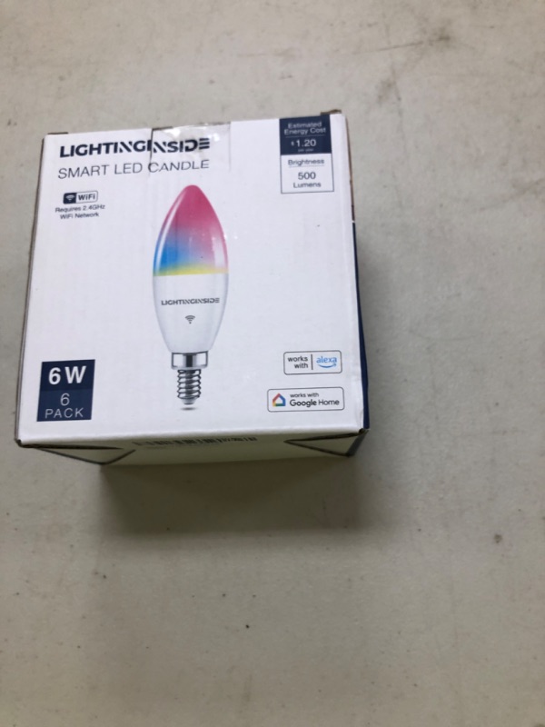 Photo 1 of Lightinginside E12 Smart Light Bulbs 60W Equiv., Work with Alexa/Google Home/Smart Life, 500LM 6W RGBCW Candle Candelabra LED Light Bulbs, No Hub Required, 2.4G WiFi Bluetooth Bulb, ETL Listed, 6PCS