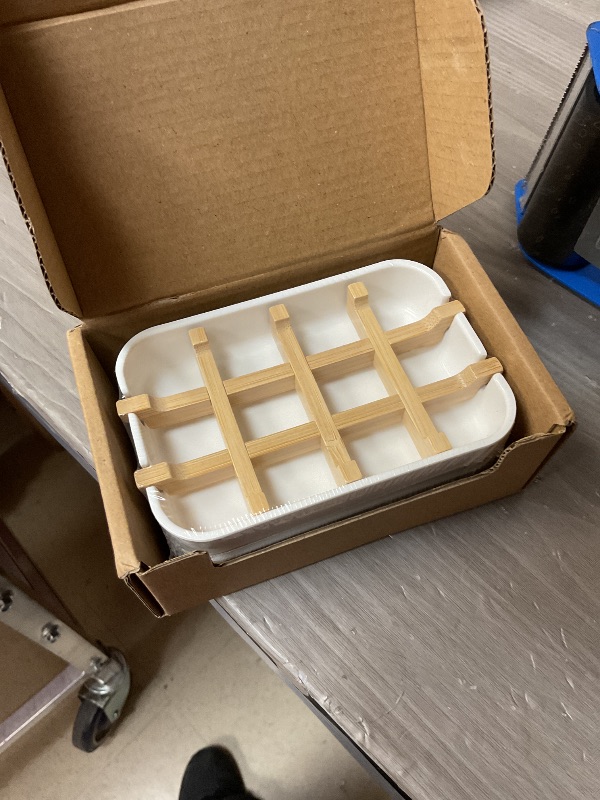 Photo 1 of 2 Pack Bamboo Soap Dish Bathroom Self-Draining Bar Soap Holder and Soap Saver Bags for Bathroom, Kitchen, Bathtub, Sink, Keep Soap Dry (White)