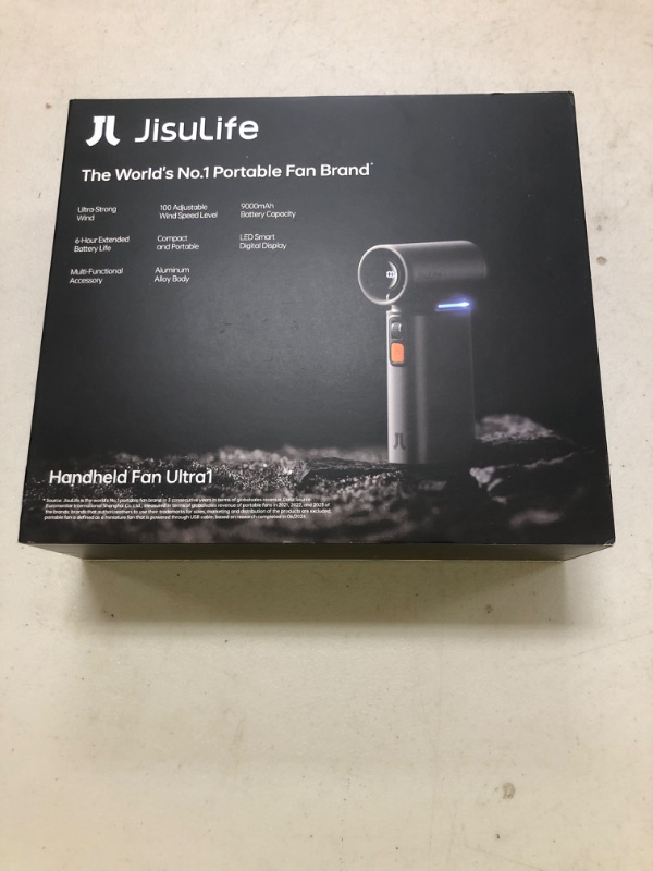 Photo 1 of JISULIFE Portable Handheld Turbo Fan, 100 Speeds Adjustable Mini Personal Fan, 9000mAh USB Rechargeable Battery Operated, LED Display, Metal Shell with Accessories Gifts for Men Women Travel- Grey