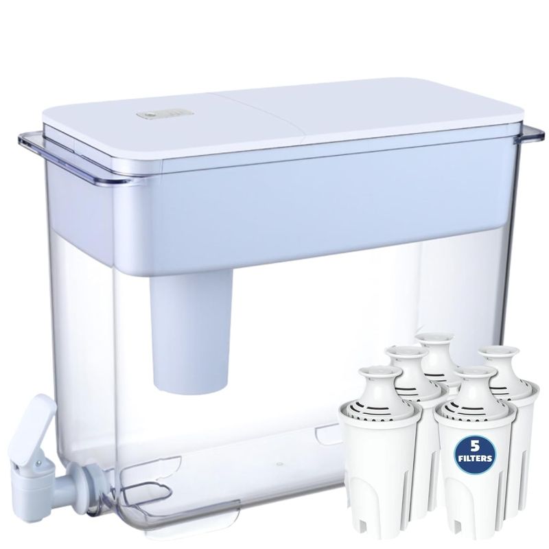 Photo 1 of *BLACK* 30-Cup Water Filter Pitcher & 5 Filters & Electronic Filter Change Reminder: Compatible w/Large Brita Water Pitcher Large Brita Water Dispenser, Brita Dispenser, Brita Ultramax & Brita Pitcher