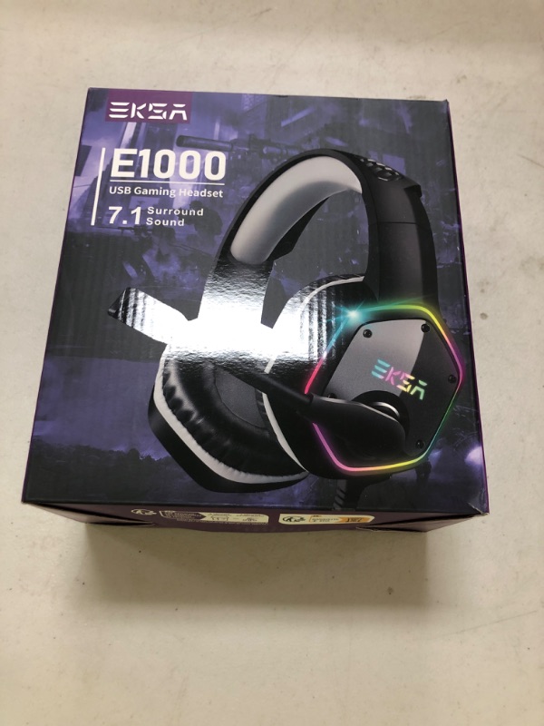 Photo 1 of EKSA E1000 USB Gaming Headset for PC, Computer Headphones with Microphone/Mic Noise Cancelling, 7.1 Surround Sound, RGB Light - Wired Headphones for PS4, PS5 Console, Laptop, Call Center