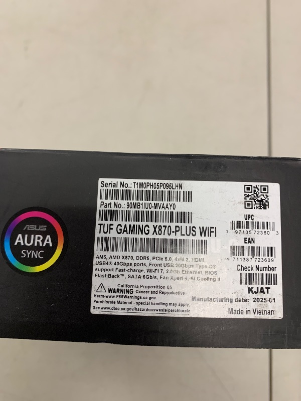 Photo 1 of ASUS TUF Gaming X870-PLUS WiFi AMD AM5 X870 ATX Motherboard, 16+2+1, 80A SPS Power Stages, DDR5, PCIe 5.0 Ready, Four M.2 Slots, Wi-Fi 7, 2.5Gb LAN, HDMI, USB4® 40Gbps, SATA 6 Gbps, USB 20Gbps Type-C
