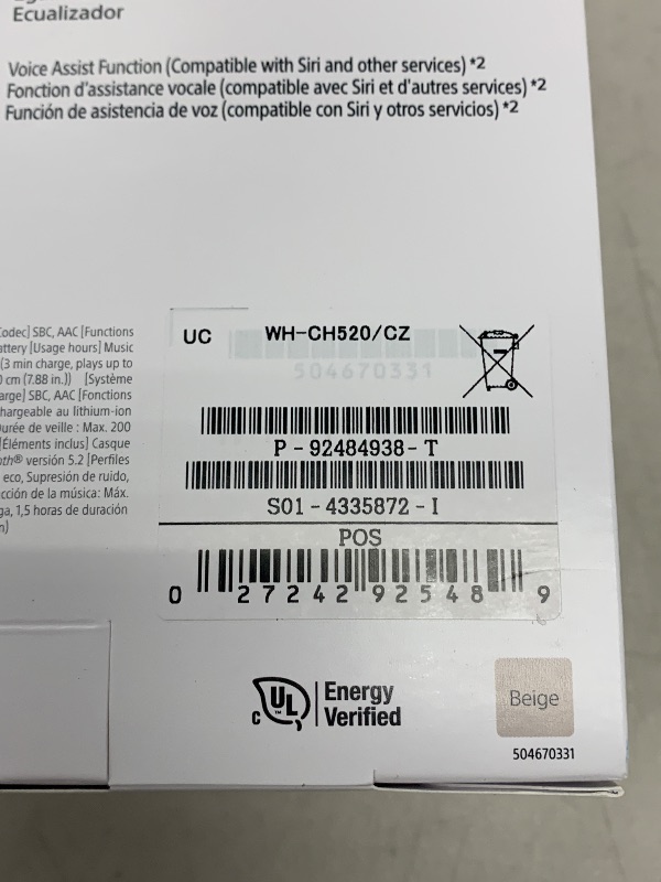 Photo 1 of Sony WH-CH520 Best Wireless Bluetooth On-Ear Headphones with Microphone for Calls and Voice Control, Up to 50 Hours Battery Life with Quick Charge Function, Includes USB-C Charging Cable - Beige
