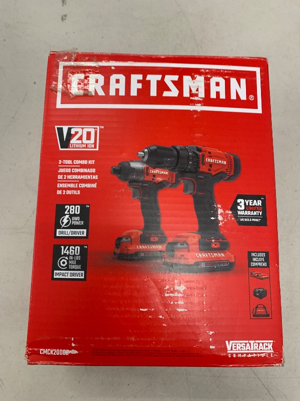 Photo 1 of CRAFTSMAN V20 MAX Cordless Drill and Impact Driver, Power Tool Combo Kit with 2 Batteries and Charger (CMCK200C2AM)