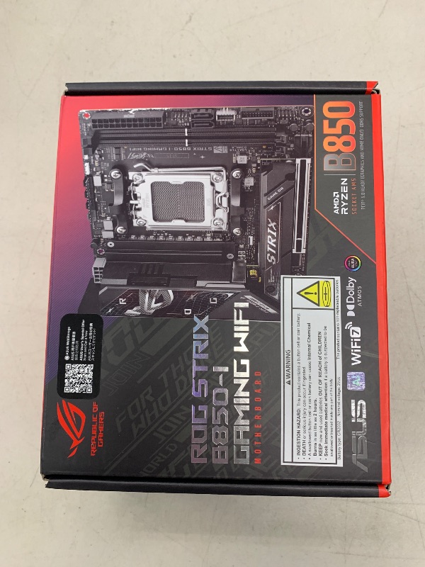 Photo 1 of ASUS ROG Strix B850-I Gaming WiFi AMD AM5 B850 Mini-ITX mITX Motherboard 10+2+1 Stages, DDR5, 2.5G LAN, WiFi 7, 2X M.2, PCIe® 5.0 x16, USB 20Gbps Type-C®, AI Overclocking, AI Networking II, Aura Sync