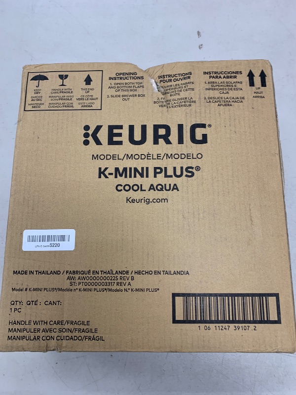 Photo 1 of Keurig K-Mini Plus Single Serve K-Cup Pod Coffee Maker, with 6 to 12oz Brew Size, Stores up to 9 K-Cup Pods, Travel Mug Friendly, 1500 watts, Cool Aqua