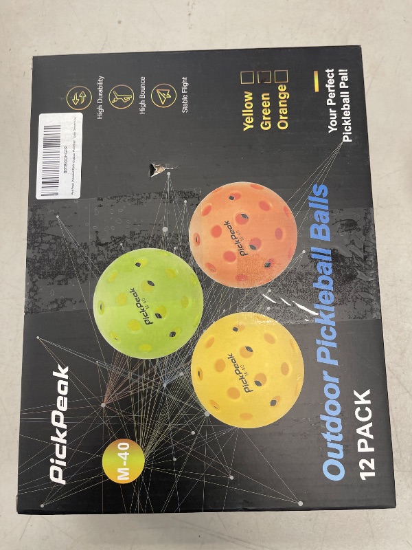 Photo 1 of PickPeak Outdoor Pickleball Balls, 4 Pack| 12 Pack 40 Holes Premium Pickle Balls 2024 Quiet Pickleballs for All Levels Sport Durable and High Visibility Ball Usapa Standard Green