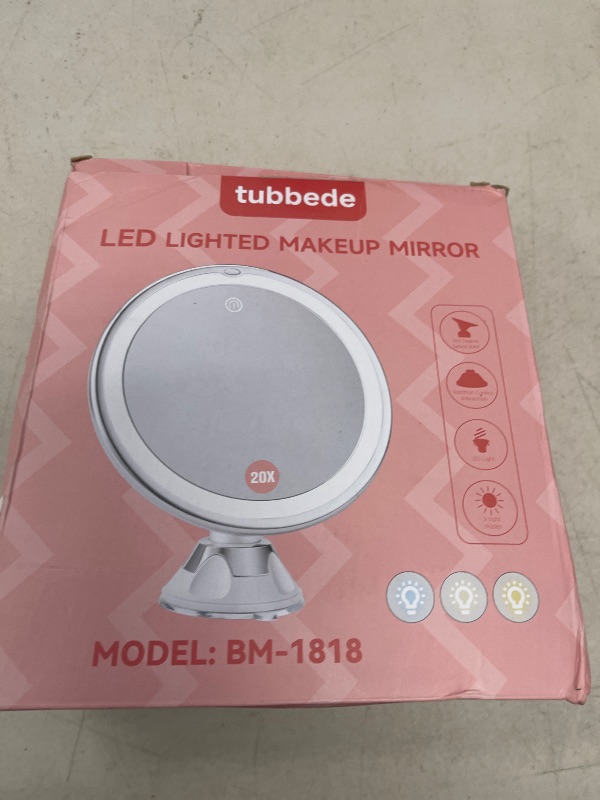 Photo 1 of tubbede 30X Magnifying Makeup Mirror with 3 Level LED Lights, 360° Rotation, Strong Suction, Portable Travel-Friendly Design, Perfect for Precision Grooming and Flawless Makeup Application