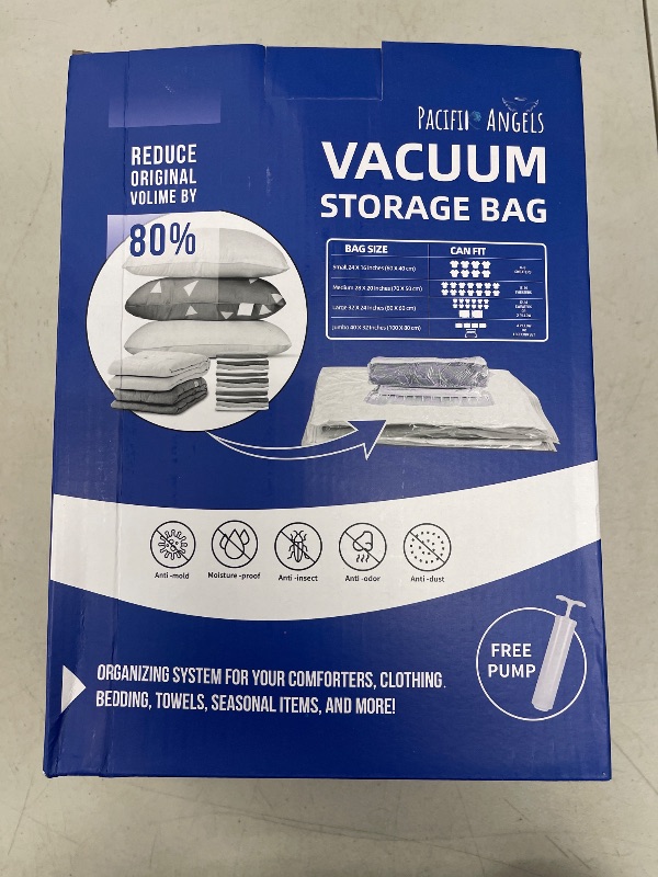 Photo 1 of 25-Pack Heavy-Duty Premium Vacuum Storage Bags – 80% Space Saving! 5 Jumbo/5 Large/5 Medium/5 Small/5 Roll Bags + FREE Travel Hand Pump. Ultra-Thick, Airtight & Reusable