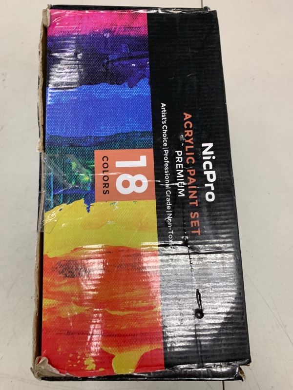 Photo 1 of Nicpro 18 Colors Large Acrylic Paint Set, 8.45 fl oz./ 250 ml Artist Painting Supplies Bulk Non-Toxic For Multi Surface Canvas, Wood, Fabric, Leather, Cardboard, Paper, Crafts, Hobby with Color Wheel