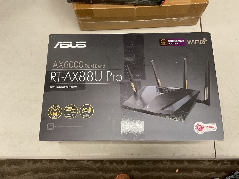 Photo 1 of ASUS RT-AX88U PRO AX6000 Dual Band WiFi 6 Router, WPA3, Parental Control, Adaptive QoS, Port Forwarding, WAN aggregation, lifetime internet security and AiMesh support, Dual 2.5G Port