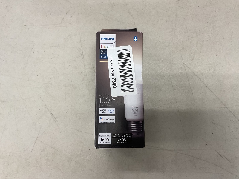 Photo 1 of Philips Hue Smart 100W A21 LED Bulb - Soft Warm White Light - 1 Pack - 160LM - E26 - Indoor - Control with Hue App - Works with Alexa, Google Assistant and Apple Homekit