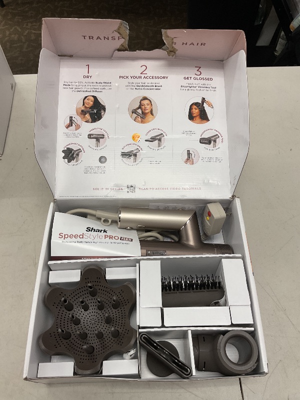 Photo 1 of Shark SpeedStyle Pro Flex Professional Performance High-Velocity Hair Dryer System with Scalp Shield & IQ Speed Styling and Drying Suite, Lightweight, Ionic, No Heat Damage, Mocha Silver, HD542