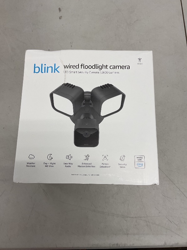 Photo 1 of Blink Wired Floodlight Camera - Smart security camera, 2600 lumens, HD live view, enhanced motion detection, built-in siren, Works with Alexa – 1 camera (Black)