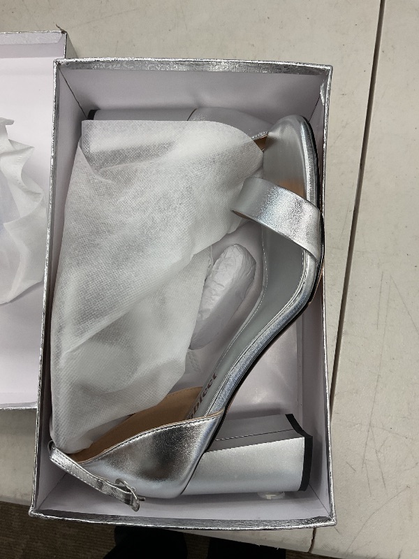 Photo 1 of Abbleet Women's Chunky Block Heels Square Open Toe Ankle Strap Heeled Sandals Pumps Shoes for Wedding Party Evening Dress(Silver,10)
