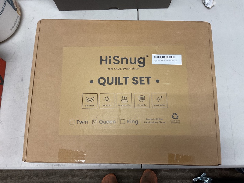 Photo 1 of HiSnug Luxury Velvet Quilt Set Queen Size - Lightweight Reversible Oversized Bedspread Quilted Bedding Set, Soft Breathable Geometric Grid Coverlets for All Seasons,1 Quilt & 2 Pillow Shams, White