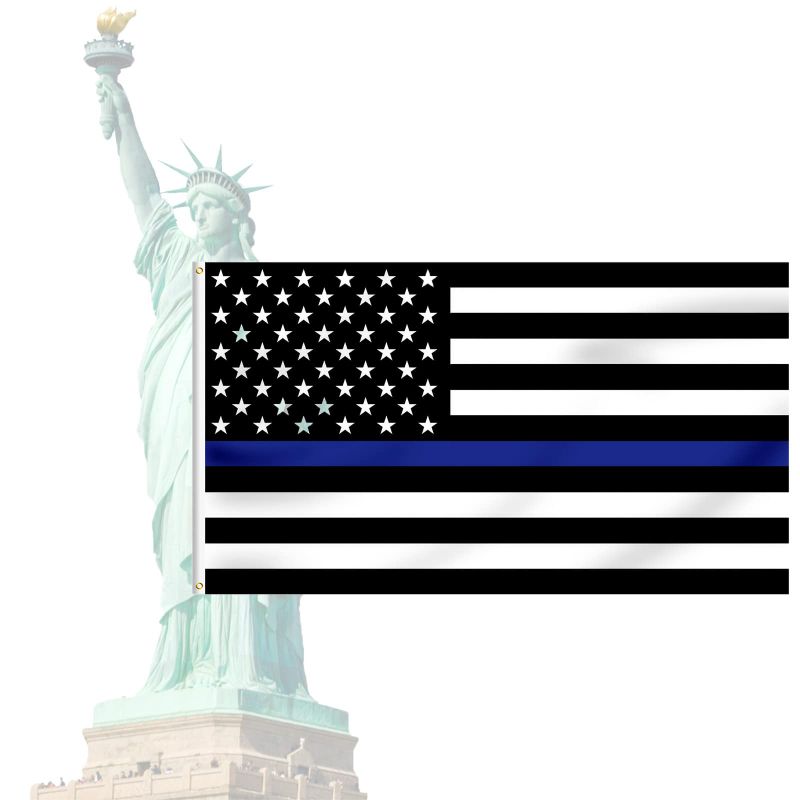 Photo 1 of FLAGBURG Thin Blue Line Flag, U.S. Flag with Thin Blue Line 6x10 FT, Durable 100% Recyclable Nylon Flag with Embroidered Stars and Sewn Stripes,Outdoor Indoors Fallen Officer Flag with Brass Grommets
