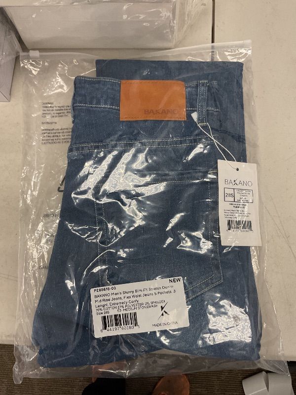 Photo 1 of BAKANO Men's Skinny Slim Fit Stretch Denim High Rise Pants, Flex Waist Jeans 5 Pockets. Extremelly Confy. (28 W - 30 L, Medium Stonewash)