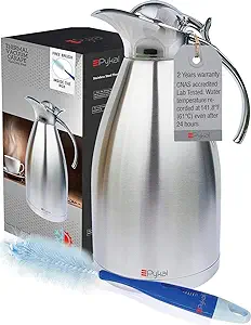 Photo 1 of Thermal Coffee Carafe by PYKAL, Insulated Stainless Steel, 68Oz/2 liter, HEAVY-DUTY, LAB TESTED 24HR>140F, 2YR Warranty, FREE Long Handle Brush, Vacuum Insulated, Coffee Pot, Silver