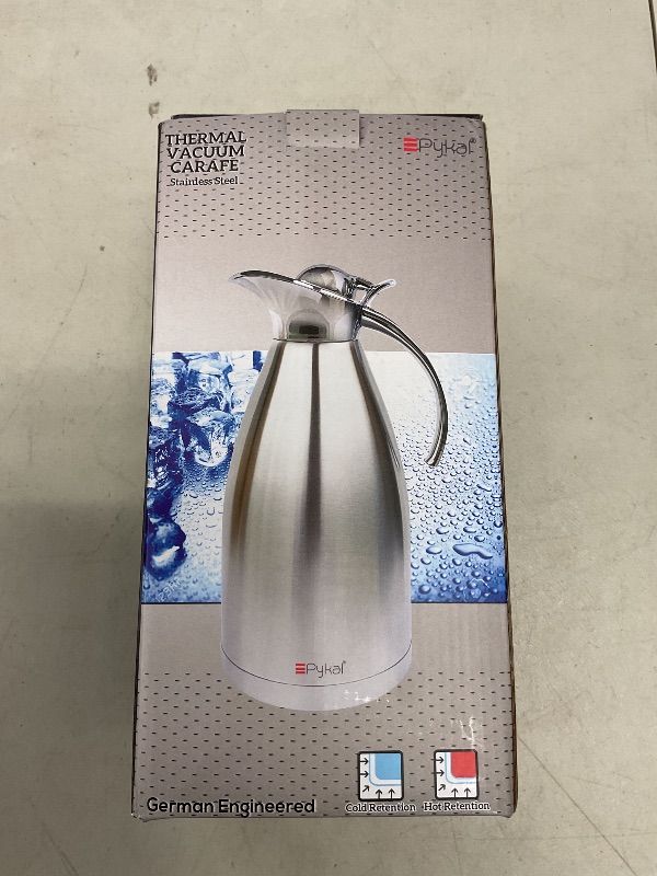 Photo 1 of Thermal Coffee Carafe by PYKAL, Insulated Stainless Steel, 68Oz/2 liter, HEAVY-DUTY, LAB TESTED 24HR>140F, 2YR Warranty, FREE Long Handle Brush, Vacuum Insulated, Coffee Pot, Silver