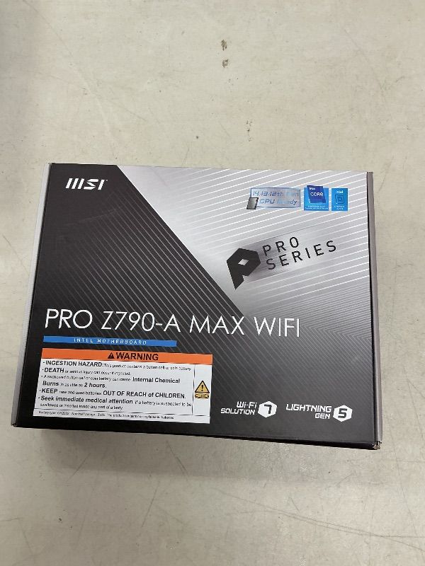 Photo 1 of MSI PRO Z790-A MAX WiFi ProSeries Motherboard (Supports 12th/13th/14th Gen Intel Processors, LGA 1700, DDR5, PCIe 5.0, M.2, SATA 6G, 2.5Gbps LAN, USB 3.2 Gen2, Wi-Fi 7, Bluetooth 5.4, ATX)