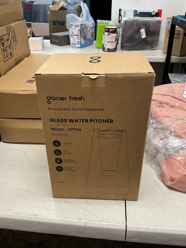 Photo 1 of GLACIER FRESH Glass 10 Cup Water Pitcher with 1 Filter of 3X Flow Rate, 5-Stage Filtration Reduces 99% Chlorine and Improve Taste, Eco-Friendly, Bpa Free, White