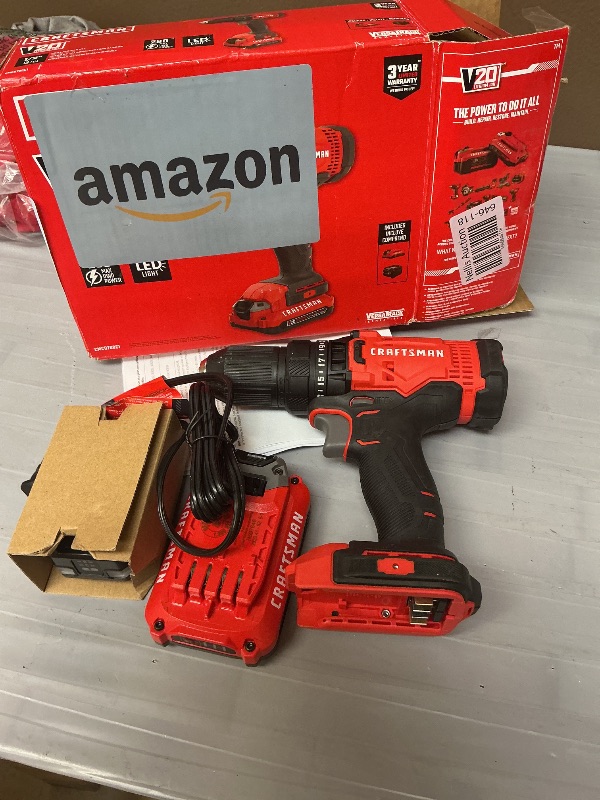 Photo 1 of CRAFTSMAN V20 Cordless Drill/Driver Kit, 1/2 inch, Battery and Charger Included (CMCD700C1)