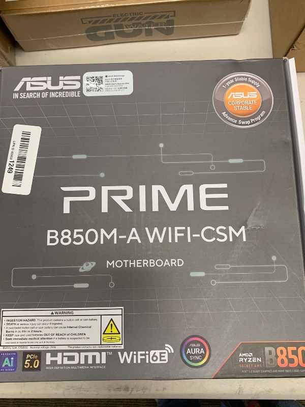 Photo 1 of ASUS Prime B850M-A WiFi-CSM AMD AM5 B850 mATX Motherboard, DDR5, PCIe 5.0 Ready, 3X M.2, Wi-Fi 6E, 2.5Gb LAN, DisplayPort, HDMI™, USB Type-C®, ASUS Control Center Express Remote IT Management
