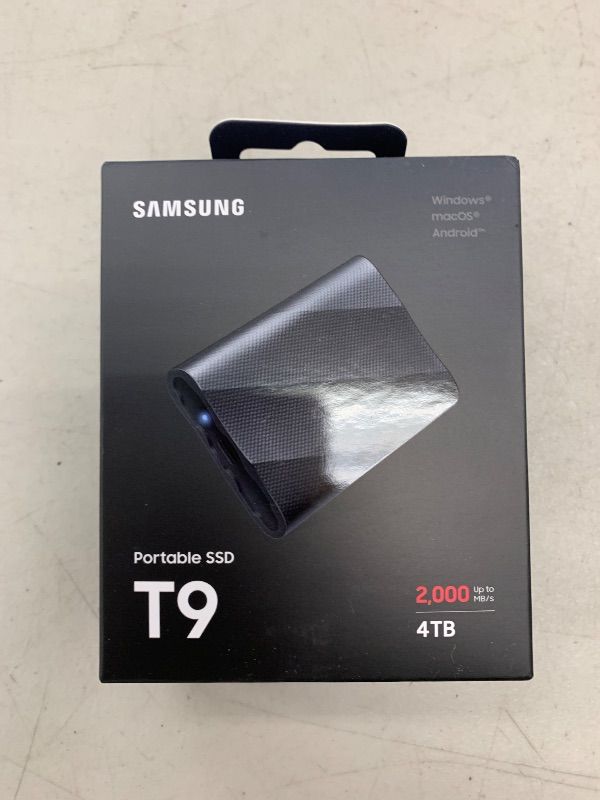 Photo 1 of SAMSUNG T9 Portable SSD 4TB, USB 3.2 Gen 2x2 External Solid State Drive, Seq. Read Speeds Up to 2,000MB/s for Gaming, Students and Professionals,MU-PG4T0B/AM, Black (pack of 1)