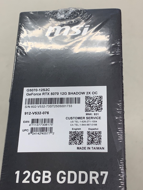 Photo 1 of MSI Gaming RTX 5070 12G Shadow 2X OC Graphics Card (12GB GDDR7, 192-bit, Extreme Performance: 2557 MHz, DisplayPort x3 2.1a, HDMI 2.1b, NVIDIA Blackwell Architecture)