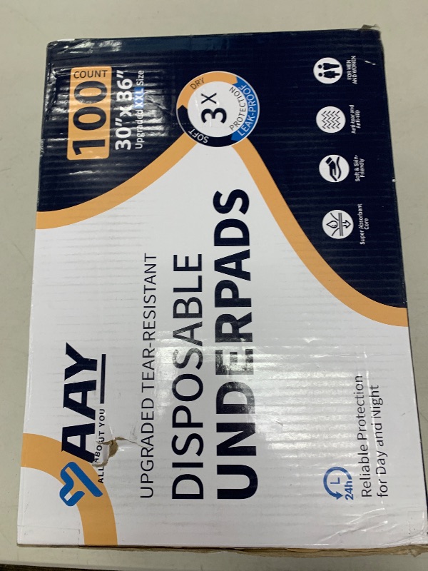 Photo 1 of AAY Disposable Bed Pads 30"X36" (100pcs) Tear-Resistant Cloth Backing Underpads Super Absorbent Pee Pads Extra Large Premium Chucks for Adults Incontinence Pads Waterproof for Elderly, Kids or Puppy
