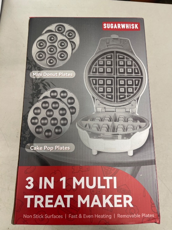 Photo 1 of SugarWhisk 3 in 1 Thick Belgian Waffle Maker with Removable Plates, 8" Non Stick Belgian Waffle Iron Removable Plates, Mini Donut Maker Machine, Cake Pop Maker Machine Set with Tools, White