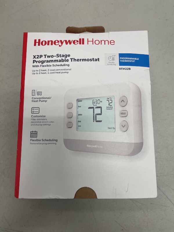 Photo 1 of New! Honeywell Home Programmable Thermostat, Conventional/Heat Pump Compatibility, Flexible Schedule, X2P, White, RTH22B