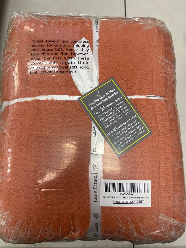 Photo 1 of LANE LINEN 100% Cotton 24 Piece Bathroom Towel Set - Zero Twist, Quick Dry, Ultra Soft & Absorbent - 2 Bath Sheets, 4 Fingertip, 4 Bath, 6 Hand Towels, 8 Washcloths - Oeko Tex Certified - Tiger Lily