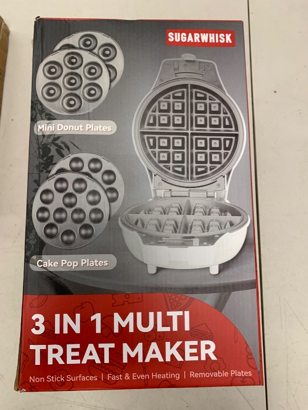 Photo 1 of SugarWhisk 3 in 1 Thick Belgian Waffle Maker with Removable Plates, 8" Non Stick Belgian Waffle Iron Removable Plates, Mini Donut Maker Machine, Cake Pop Maker Machine Set with Tools, White